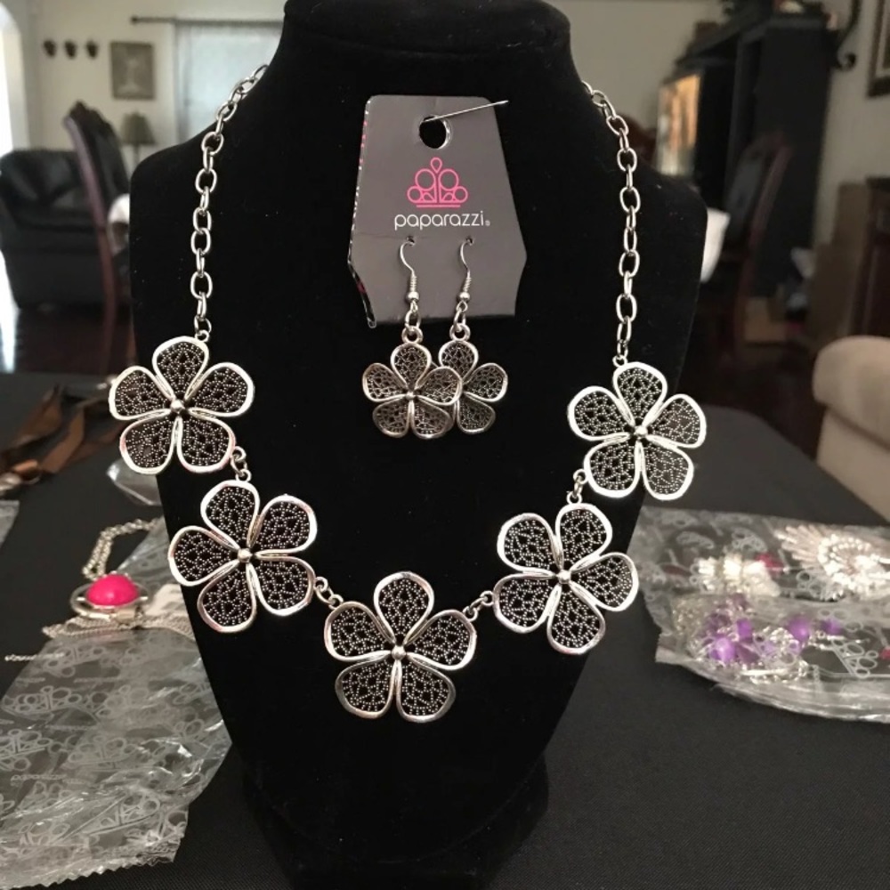 Silver necklace with matching earrings